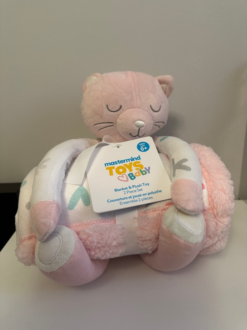 Baby Pink Plush Cat Blanket & Plush Toy Set